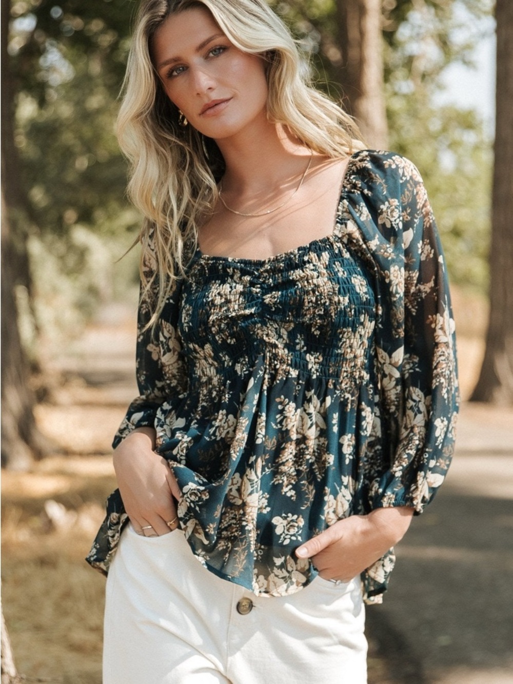 Baltic Born Floral Tunic in Teal and Cream